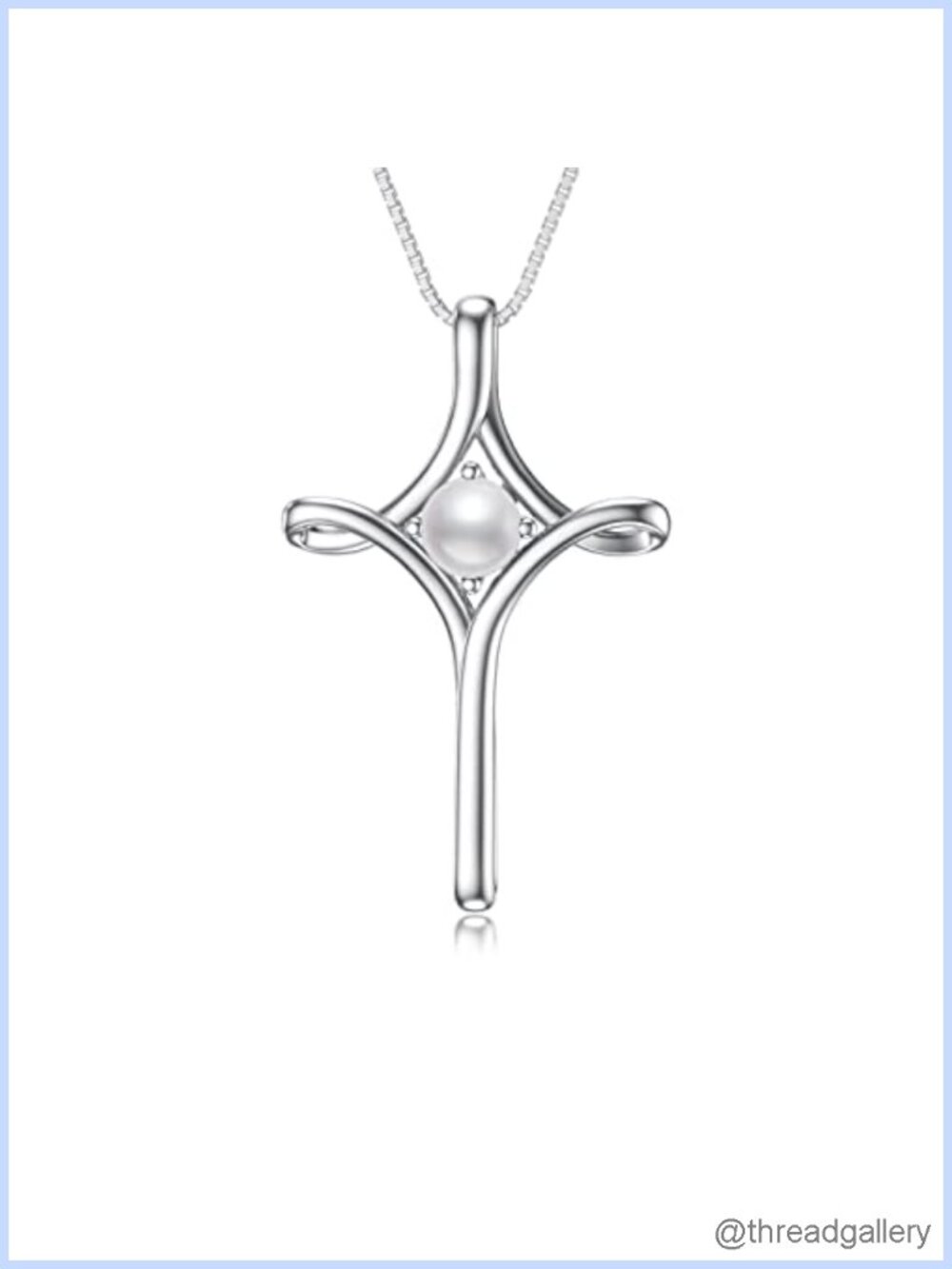 925 Sterling Silver Cross Necklace 14k White Gold Plated Pearl Birthstone